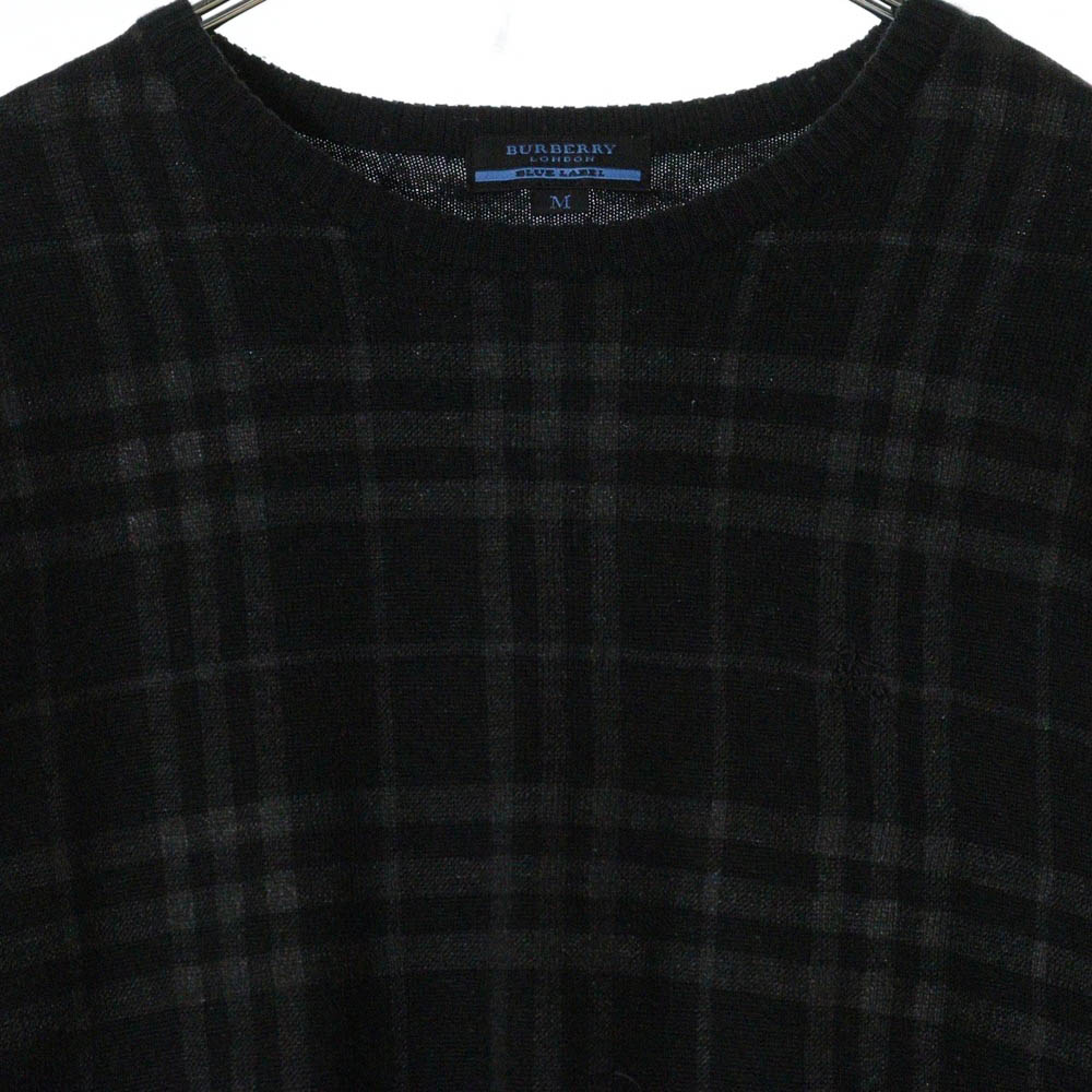 BURBERRY BLUE LABEL(バーバリーブルーレーベル) タータンチェック ウール混 クルーネックニット セーター ブラック FBK61-656-09