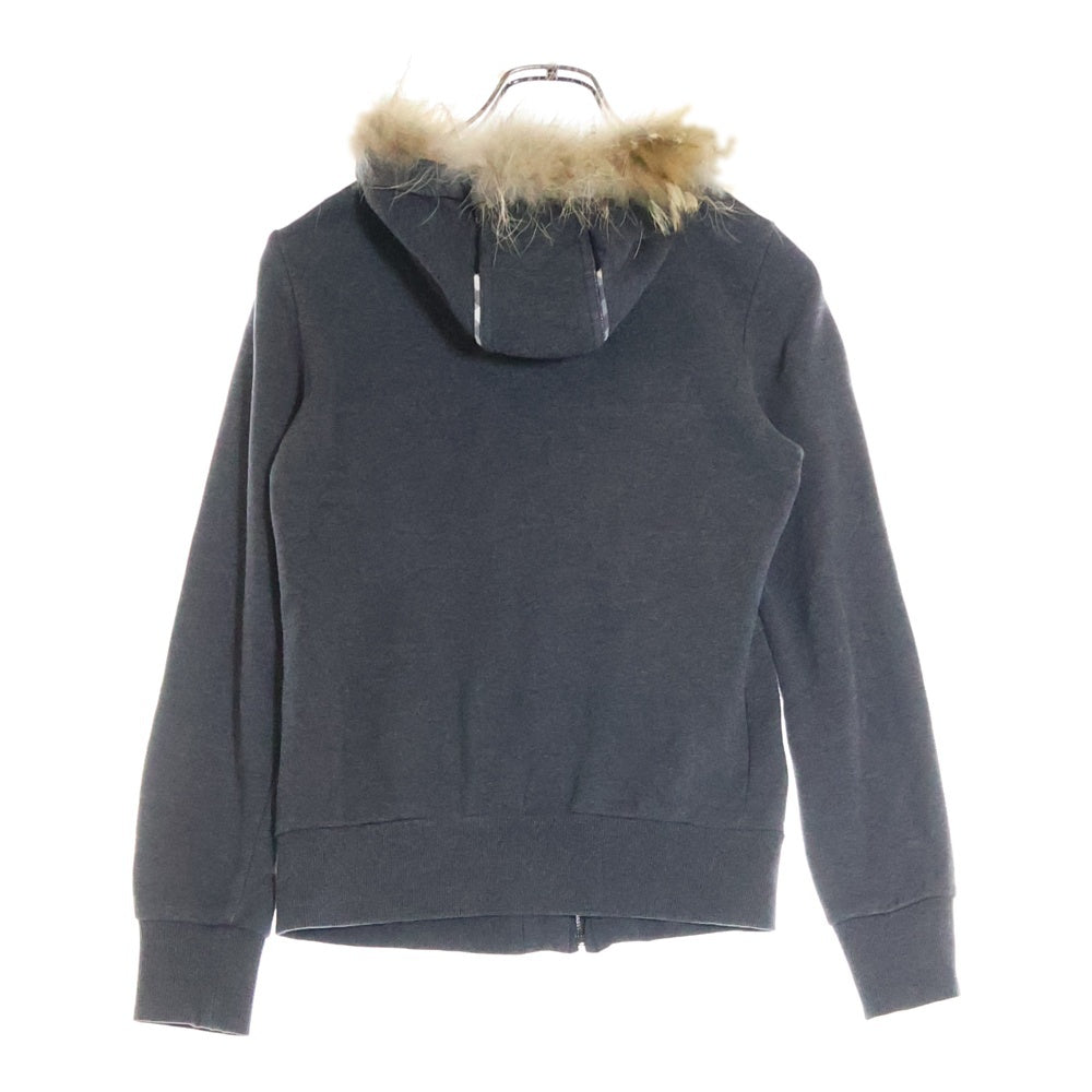 BURBERRY BLUE LABEL(バーバリーブルーレーベル) ラクーンファー ロゴエンブロイダリー ジップアップパーカー スウェット グレー FAF88-619-07
