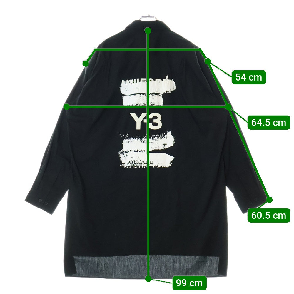 Y-3(ワイスリー) U GFX LOGO SHIR グラフィックロゴ バックプリント 胸ポケット ボタンアップ 長袖シャツ ブラック JN4878