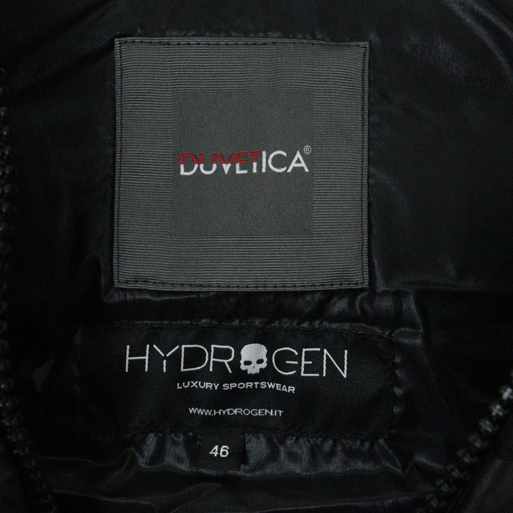 DUVETICA(デュベティカ) × HYDROGEN ハイドロゲン ラバー ロゴ フルジップアップ フーディー ダウン ベスト ブラック