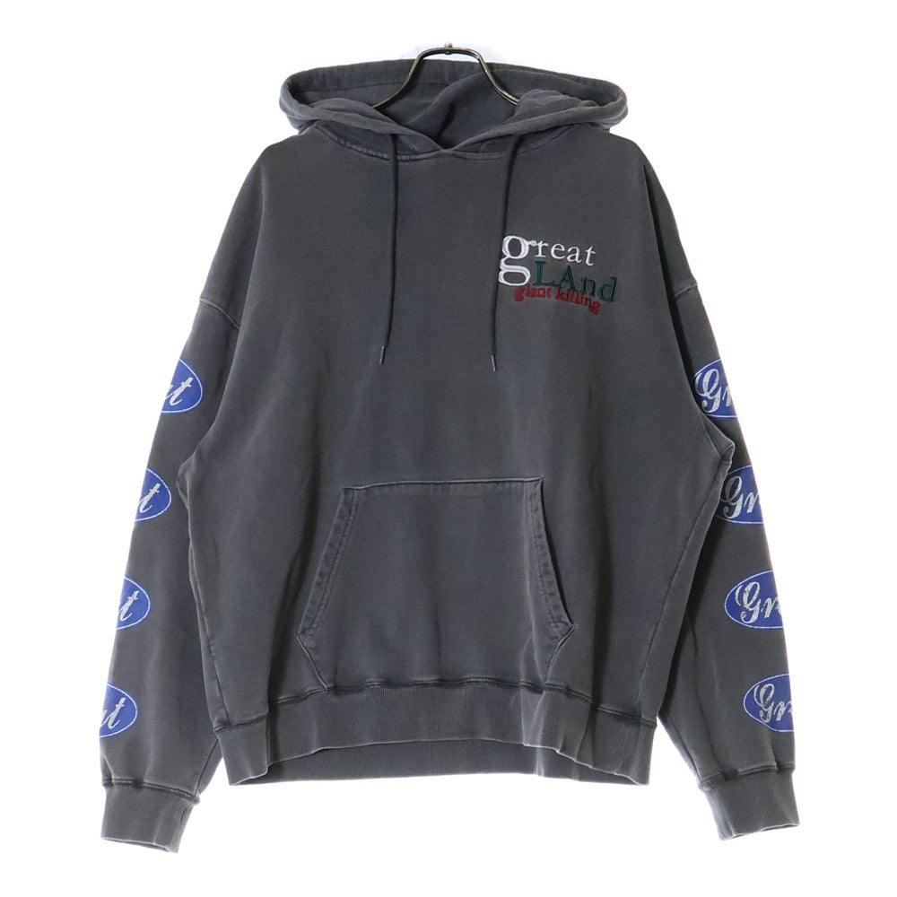 greatLand(グレイトランド) ORIGINAL ZACK HOODED SWEATSHIRT オリジナル ザック ロゴエンブロイダリー スウェット プルオーバーパーカー チャコールグレー 2223-423AV