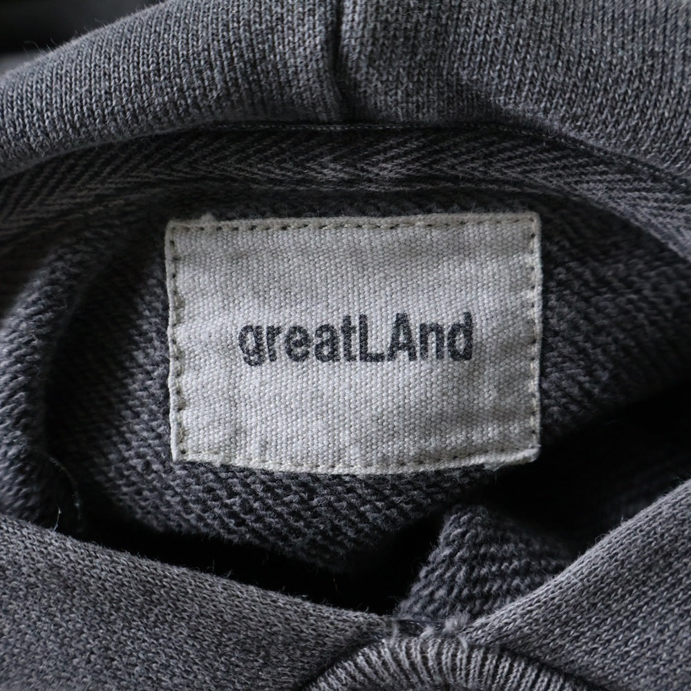 greatLand(グレイトランド) ORIGINAL ZACK HOODED SWEATSHIRT オリジナル ザック ロゴエンブロイダリー スウェット プルオーバーパーカー チャコールグレー 2223-423AV