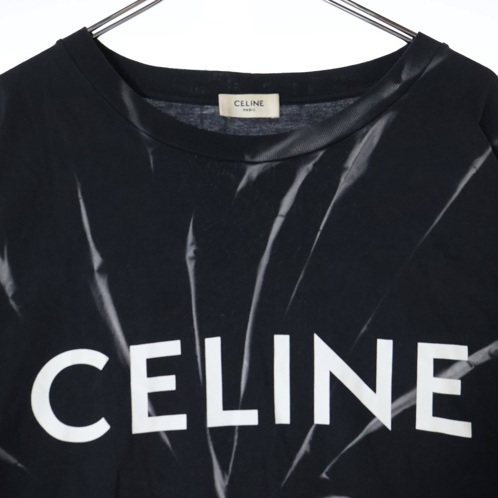 CELINE(セリーヌ) LOOSE FIT T-SHIRT ルーズフィット フロントロゴ タイダイ クルーネック 半袖Tシャツ カットソー ブラック 2X820643O