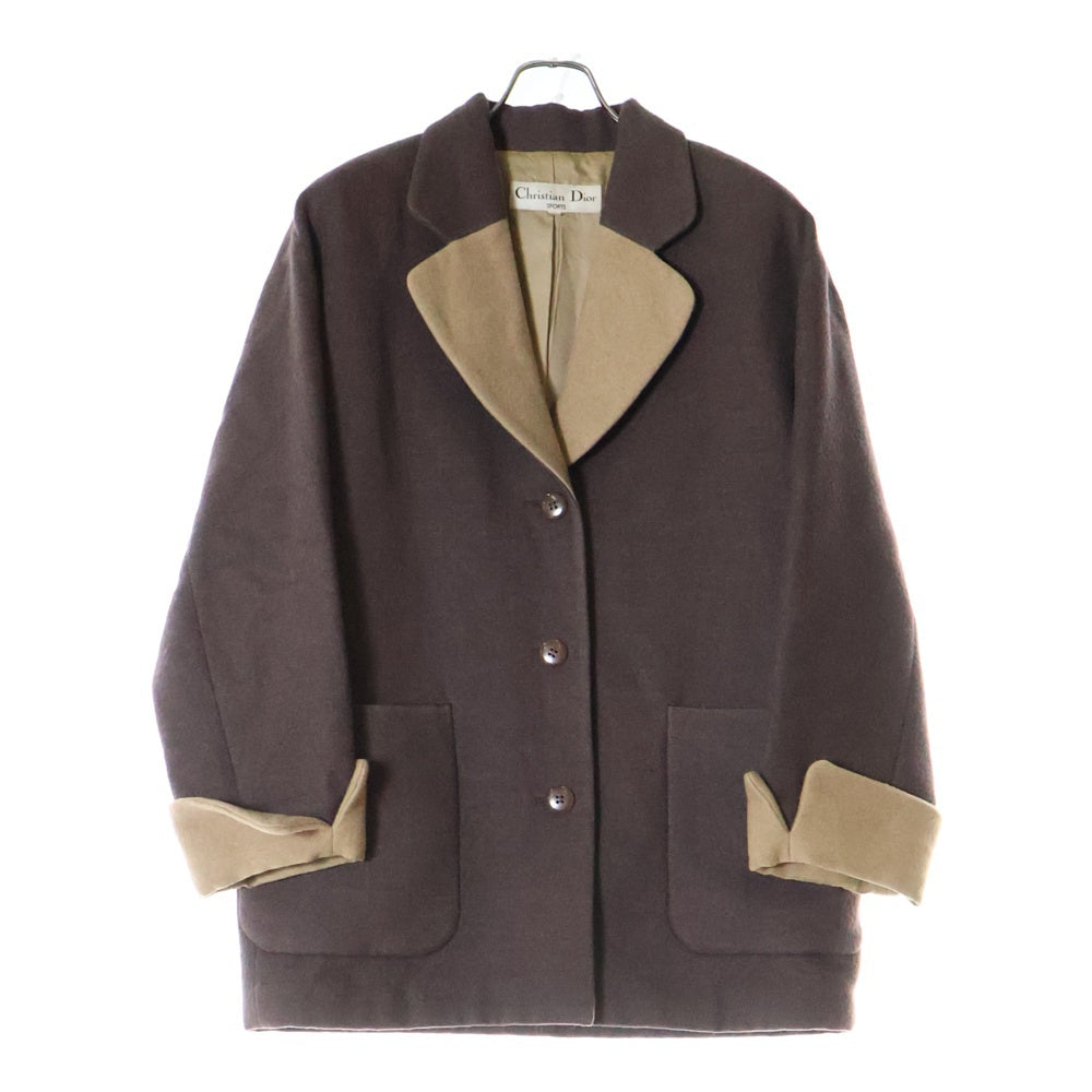 Christian Dior(クリスチャンディオール) 90S SPORTS バイカラーデザイン ウール チェスターコート ブラウン レディース