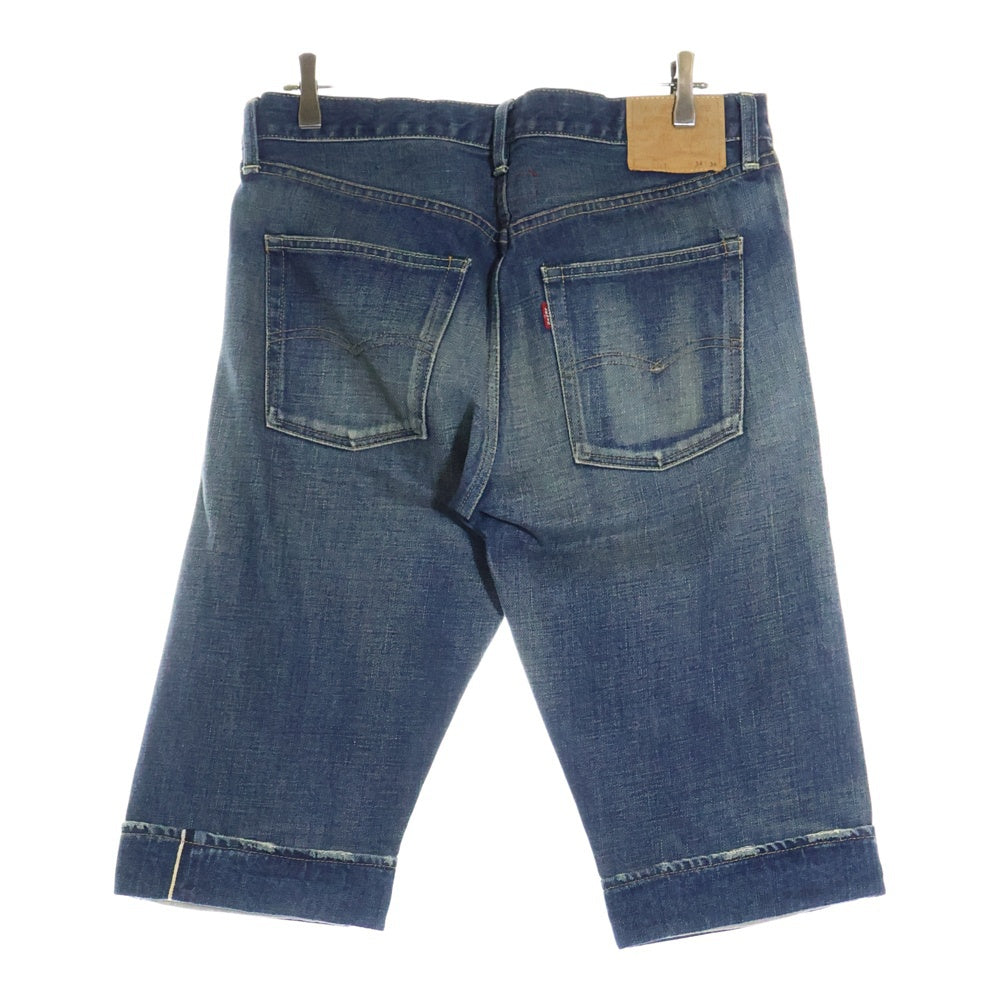 JUNYA WATANABE COMME des GARCONS(ジュンヤワタナベ コムデギャルソン) 08SS AD2007 ×LEVI'S リーバイス パッチワーク 革パッチ ボタンフライ ハーフデニムパンツ インディゴ/ベージュ WA-P203