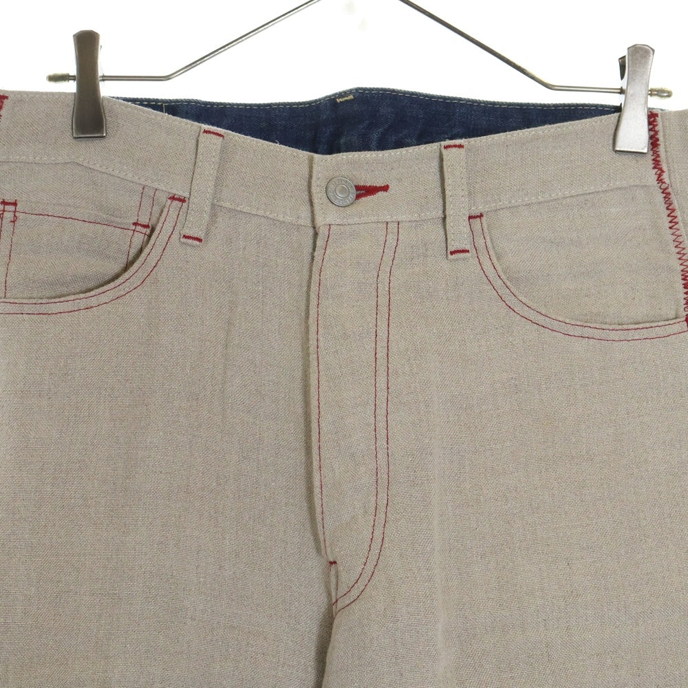JUNYA WATANABE COMME des GARCONS(ジュンヤワタナベ コムデギャルソン) 08SS AD2007 ×LEVI'S リーバイス パッチワーク 革パッチ ボタンフライ ハーフデニムパンツ インディゴ/ベージュ WA-P203