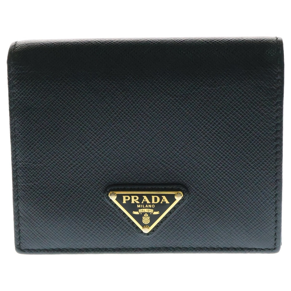 PRADA(プラダ) サフィアーノ トライアングルロゴ 三角プレート 二つ折り財布 ブラック 1MV021 QHH F0002