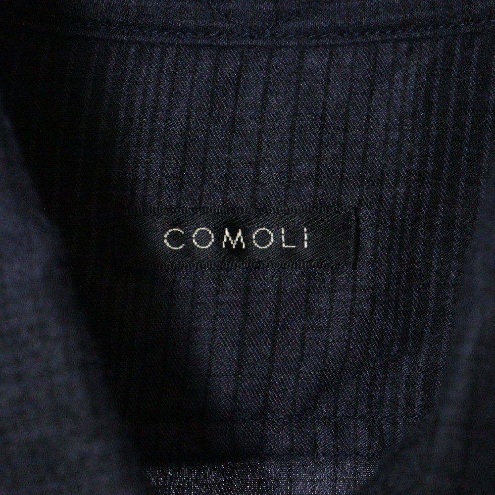 COMOLI(コモリ) 21AW ウールシルク チェック柄 長袖ワークシャツ ネイビー U03-02010