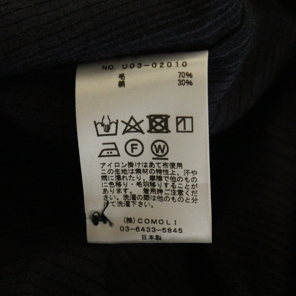 COMOLI(コモリ) 21AW ウールシルク チェック柄 長袖ワークシャツ ネイビー U03-02010
