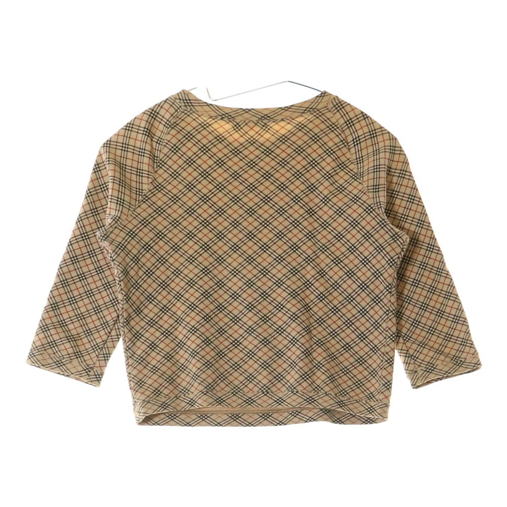 BURBERRY BLUE LABEL(バーバリーブルーレーベル) バイアス ノヴァチェック ロゴ エンブロイダリー クルーネック ラグランスリーブ Tシャツ カットソー レディース ベージュ FA509-176