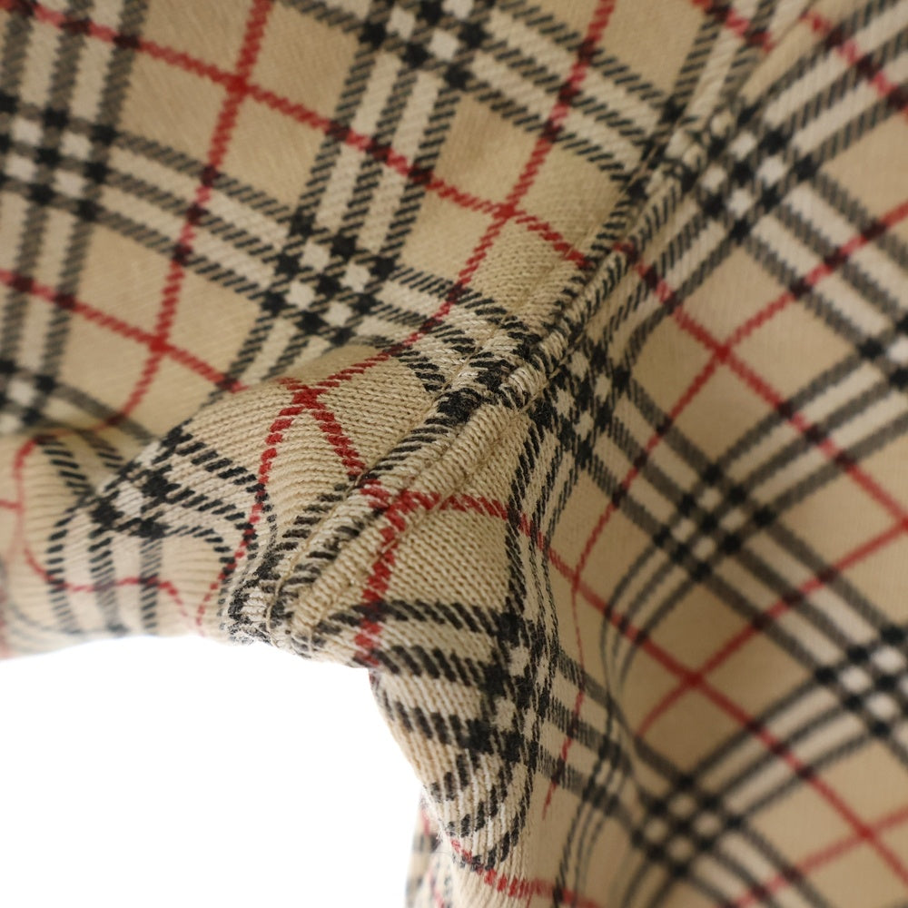 BURBERRY BLUE LABEL(バーバリーブルーレーベル) バイアス ノヴァチェック ロゴ エンブロイダリー クルーネック ラグランスリーブ Tシャツ カットソー レディース ベージュ FA509-176