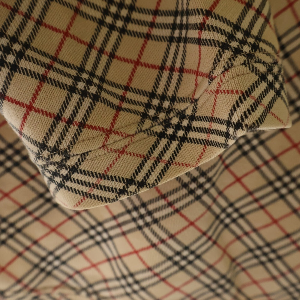 BURBERRY BLUE LABEL(バーバリーブルーレーベル) バイアス ノヴァチェック ロゴ エンブロイダリー クルーネック ラグランスリーブ Tシャツ カットソー レディース ベージュ FA509-176
