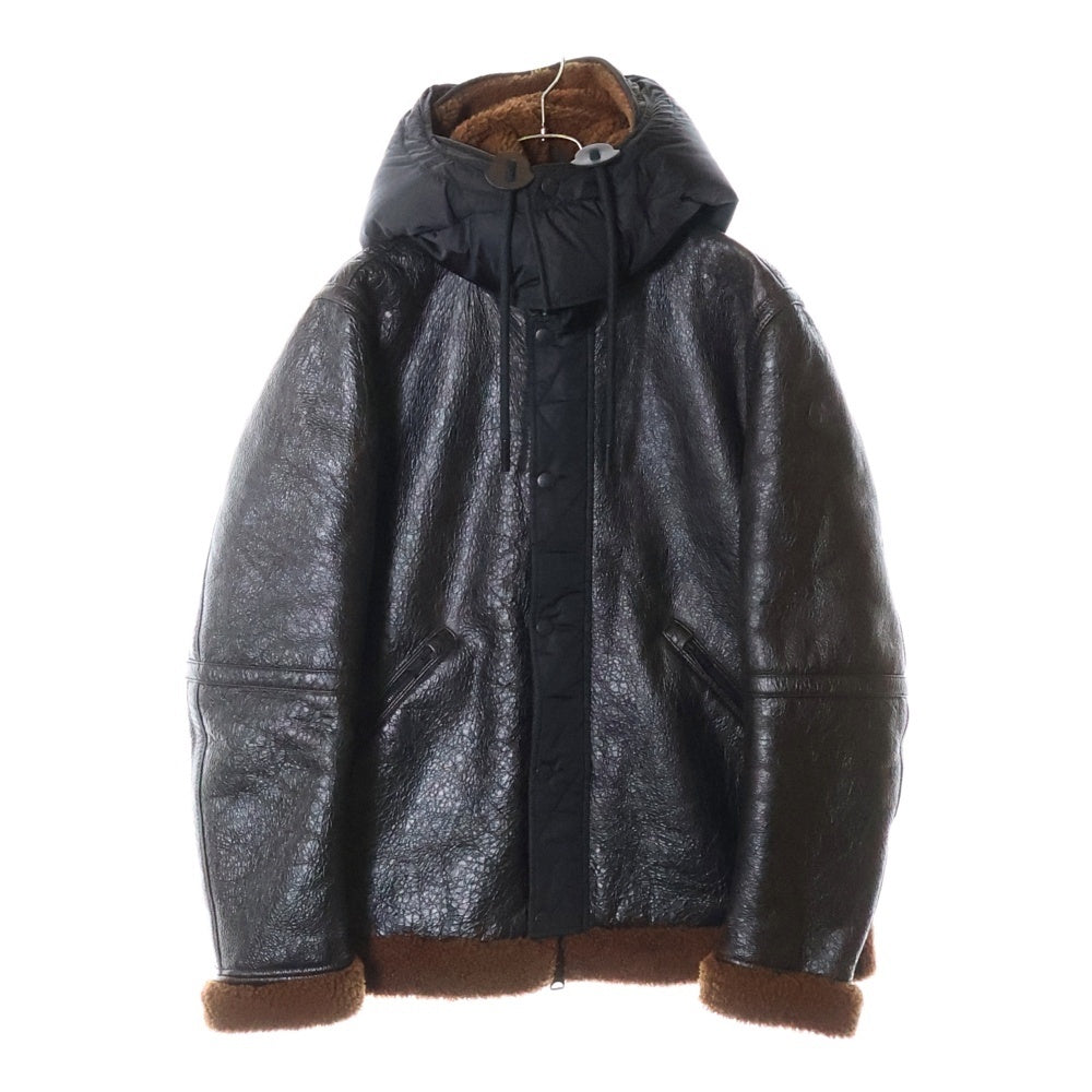 MONCLER(モンクレール) 18AW ARMAND GIUBBOTTO アルマンド ムートンデザイン バックナイロン フーデッド ダウンジャケット ブラック/ブラウン D20914034885 50992