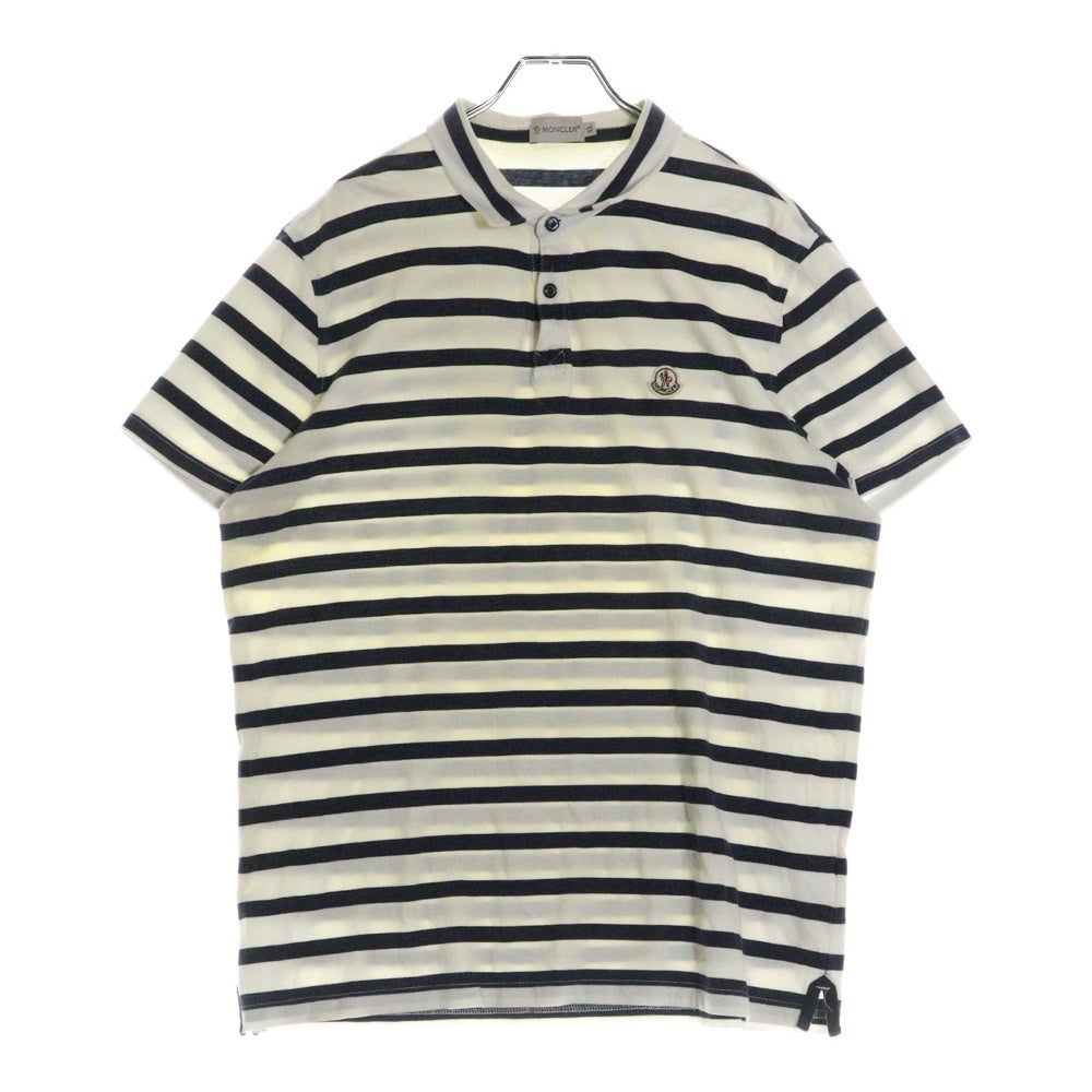 MONCLER(モンクレール) MAGLIA POLO MANICA CORTA ロゴワッペン ボーダー コットン 半袖ポロシャツ ホワイト/ネイビー 41091830950080300