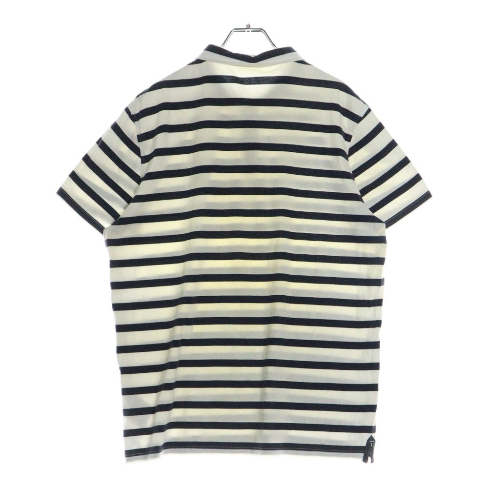MONCLER(モンクレール) MAGLIA POLO MANICA CORTA ロゴワッペン ボーダー コットン 半袖ポロシャツ ホワイト/ネイビー 41091830950080300