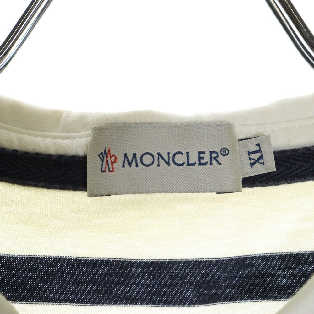 MONCLER(モンクレール) MAGLIA POLO MANICA CORTA ロゴワッペン ボーダー コットン 半袖ポロシャツ ホワイト/ネイビー 41091830950080300