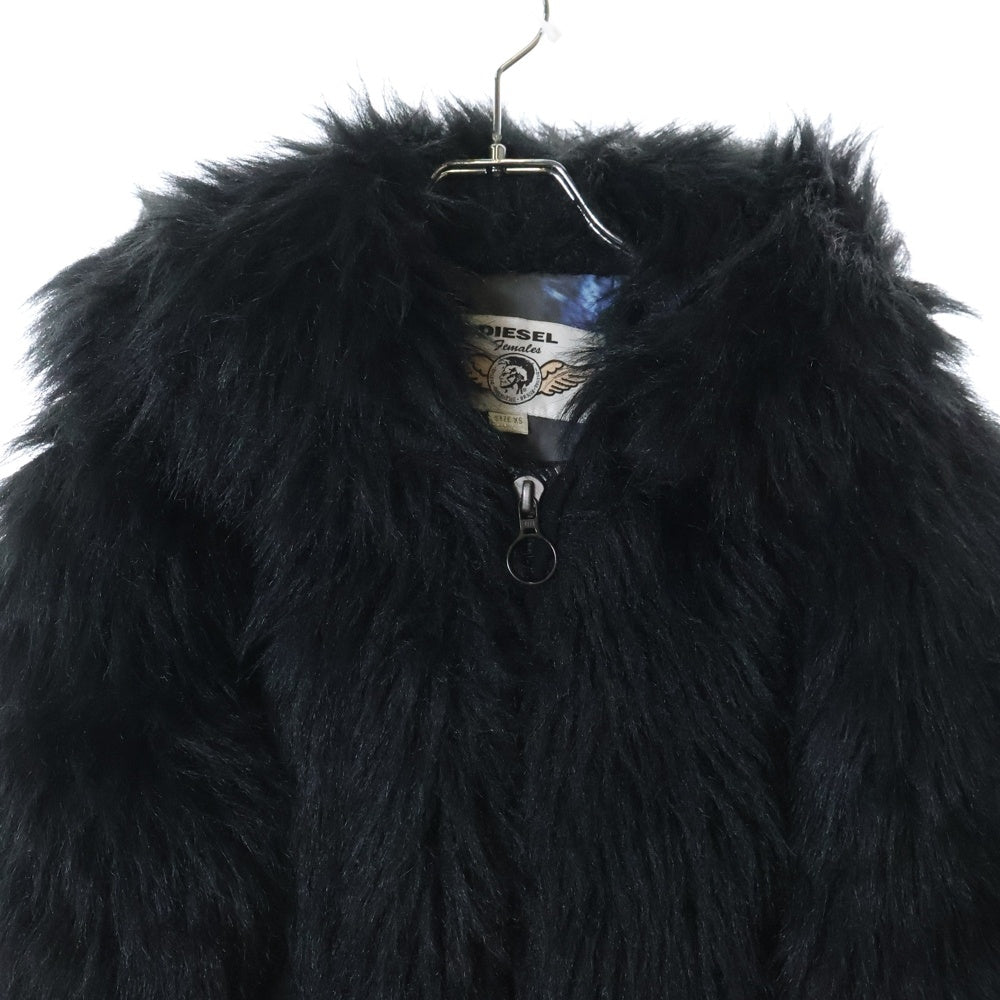 DIESEL(ディーゼル) 00S イタリア製 フェイクファー ジップアップ フーデッドジャケット ブラック レディース