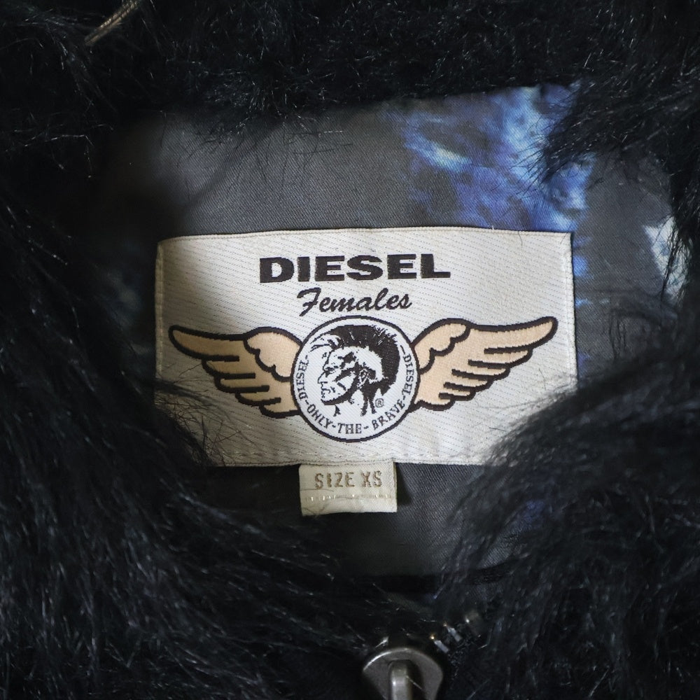 DIESEL(ディーゼル) 00S イタリア製 フェイクファー ジップアップ フーデッドジャケット ブラック レディース
