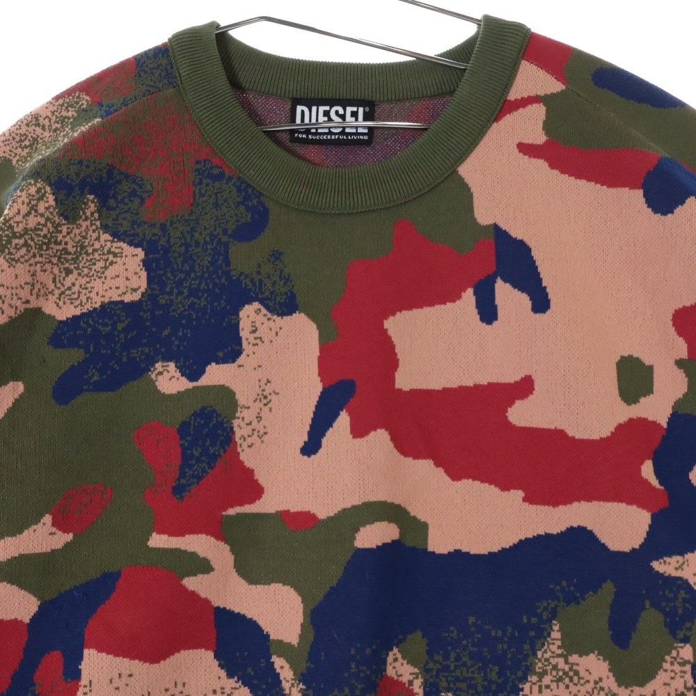 DIESEL(ディーゼル) M-MONTANA カモ柄 クルーネック ニット セーター カーキ/ブルー/ピンク レディース A04683 0HCAB