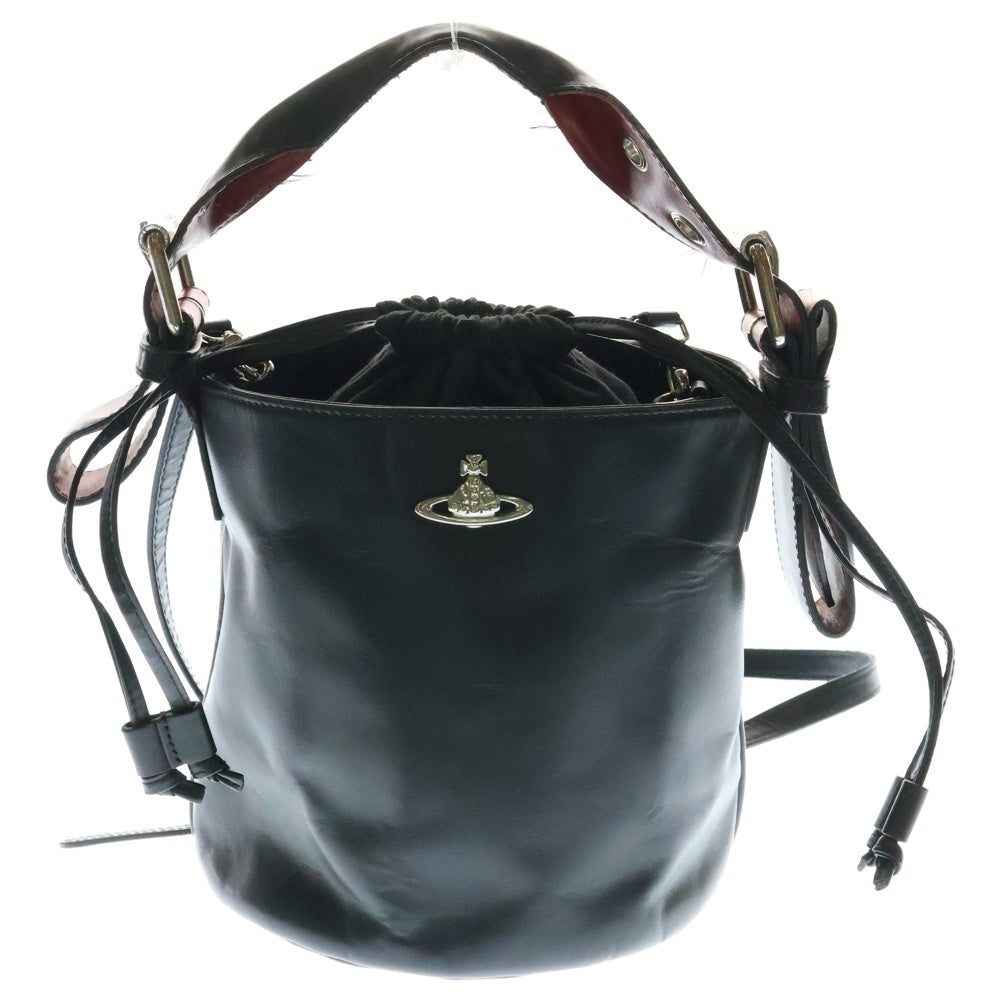 Vivienne Westwood(ヴィヴィアンウエストウッド) PUNK 2WAY BAG パンク レザー オーブモチーフ ショルダー ハンドバッグ ブラック/レッド