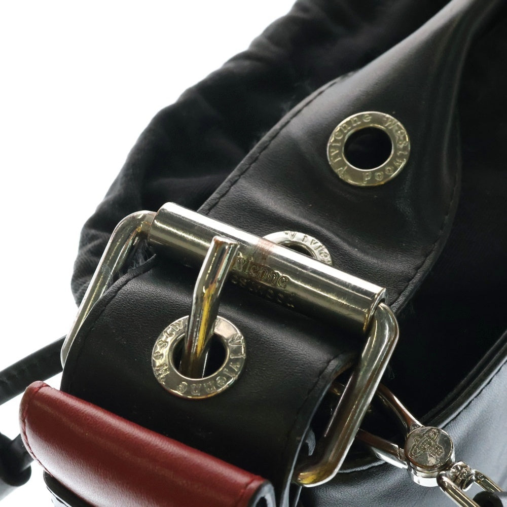 Vivienne Westwood(ヴィヴィアンウエストウッド) PUNK 2WAY BAG パンク レザー オーブモチーフ ショルダー ハンドバッグ ブラック/レッド