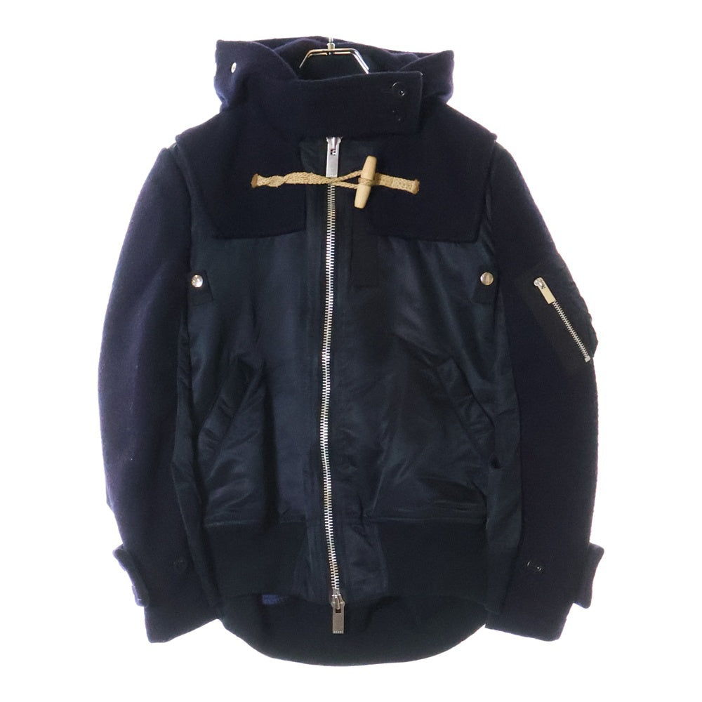Sacai(サカイ) 18AW ×Gloverall グローバーオール ウール ナイロン切り替え ダッフル MA-1 ジップアップ ブルゾン ジャケット レディース ネイビー/ブラック 18-04220