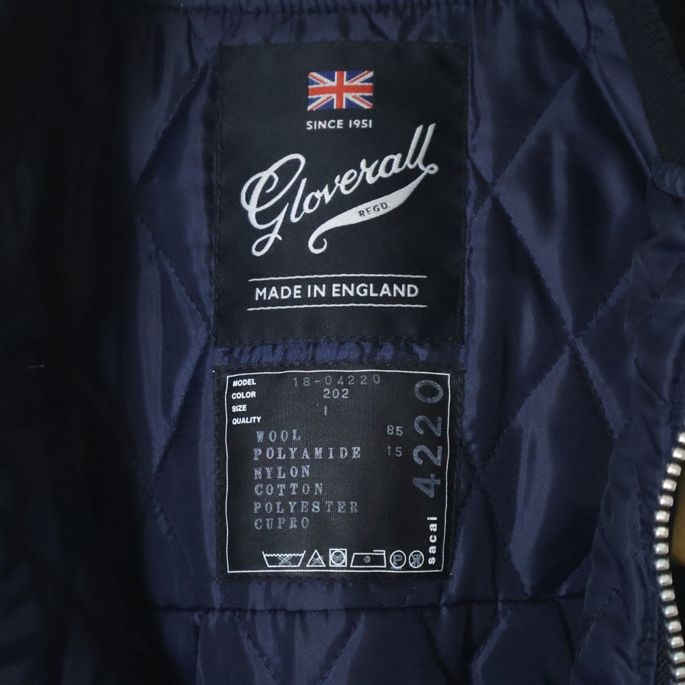 Sacai(サカイ) 18AW ×Gloverall グローバーオール ウール ナイロン切り替え ダッフル MA-1 ジップアップ ブルゾン ジャケット レディース ネイビー/ブラック 18-04220