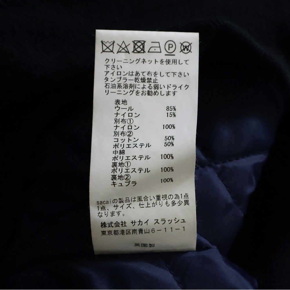 Sacai(サカイ) 18AW ×Gloverall グローバーオール ウール ナイロン切り替え ダッフル MA-1 ジップアップ ブルゾン ジャケット レディース ネイビー/ブラック 18-04220