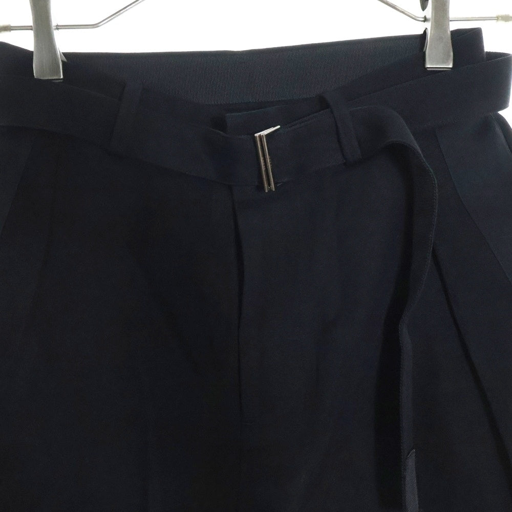 Sacai(サカイ) 24SS サイドライン スーチング切り替え ベルト タック ショーツ ハーフパンツ ブラック 24-07613