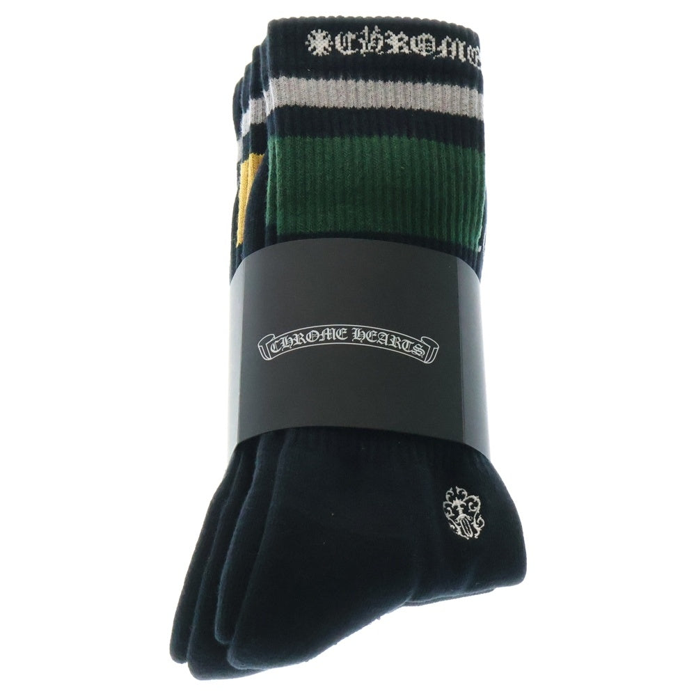 CHROME HEARTS(クロムハーツ) BORDER SOCKS ボーダーソックス 靴下 三足セット ブラック/グリーン/イエロー