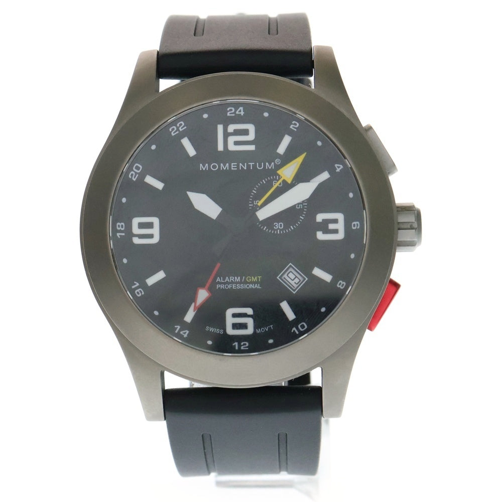 MOMENTUM(モメンタム) VORTECH GMT ALARM クォーツ ステンレススチール ラバーバンド アナログウォッチ 腕時計 シルバー/ブラック 1M-SP58BS1B