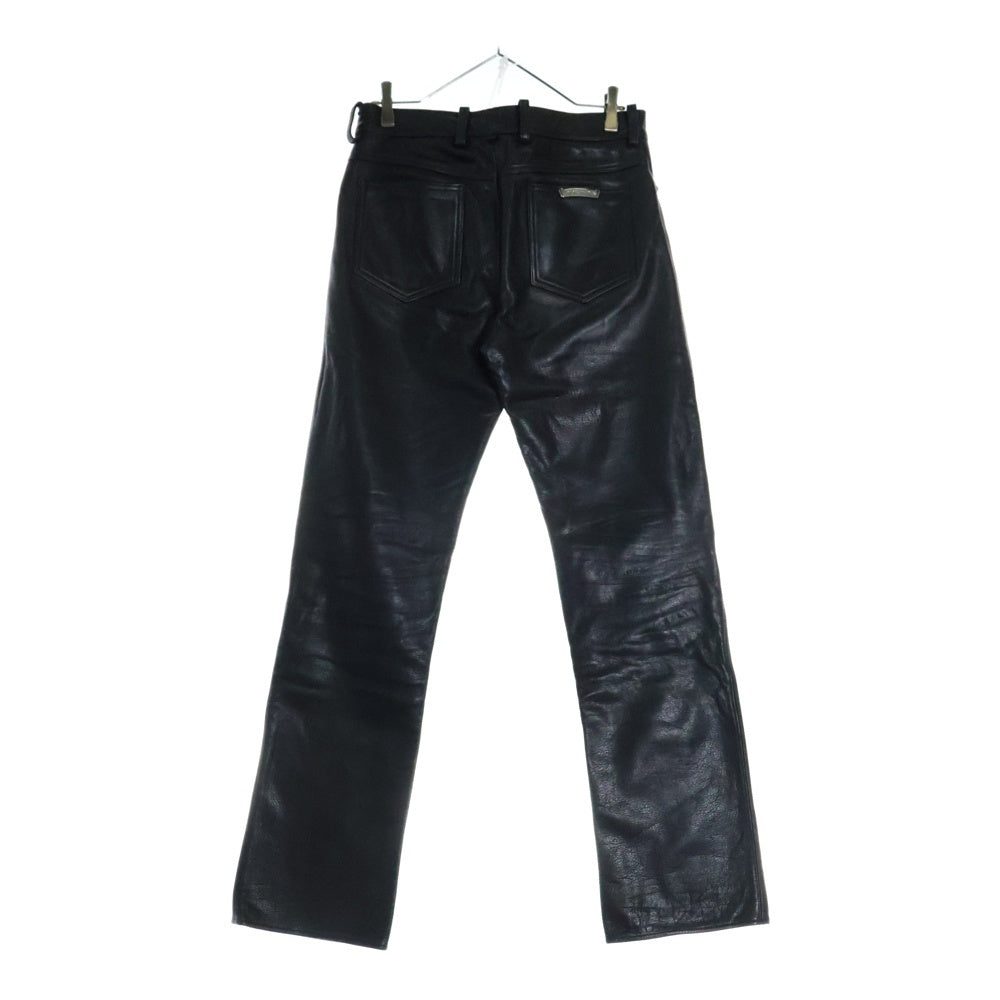 CHROME HEARTS(クロムハーツ) LTHR PANTS クロスボールボタン 5ポケット フレアニー ボタンフライ レザー ストレートパンツ ブラック
