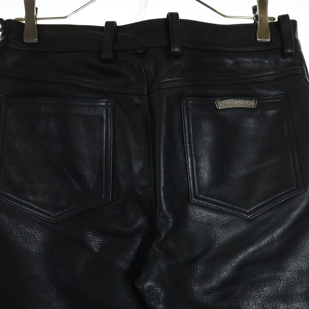 CHROME HEARTS(クロムハーツ) LTHR PANTS クロスボールボタン 5ポケット フレアニー ボタンフライ レザー ストレートパンツ ブラック
