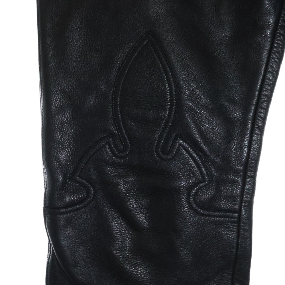 CHROME HEARTS(クロムハーツ) LTHR PANTS クロスボールボタン 5ポケット フレアニー ボタンフライ レザー ストレートパンツ ブラック
