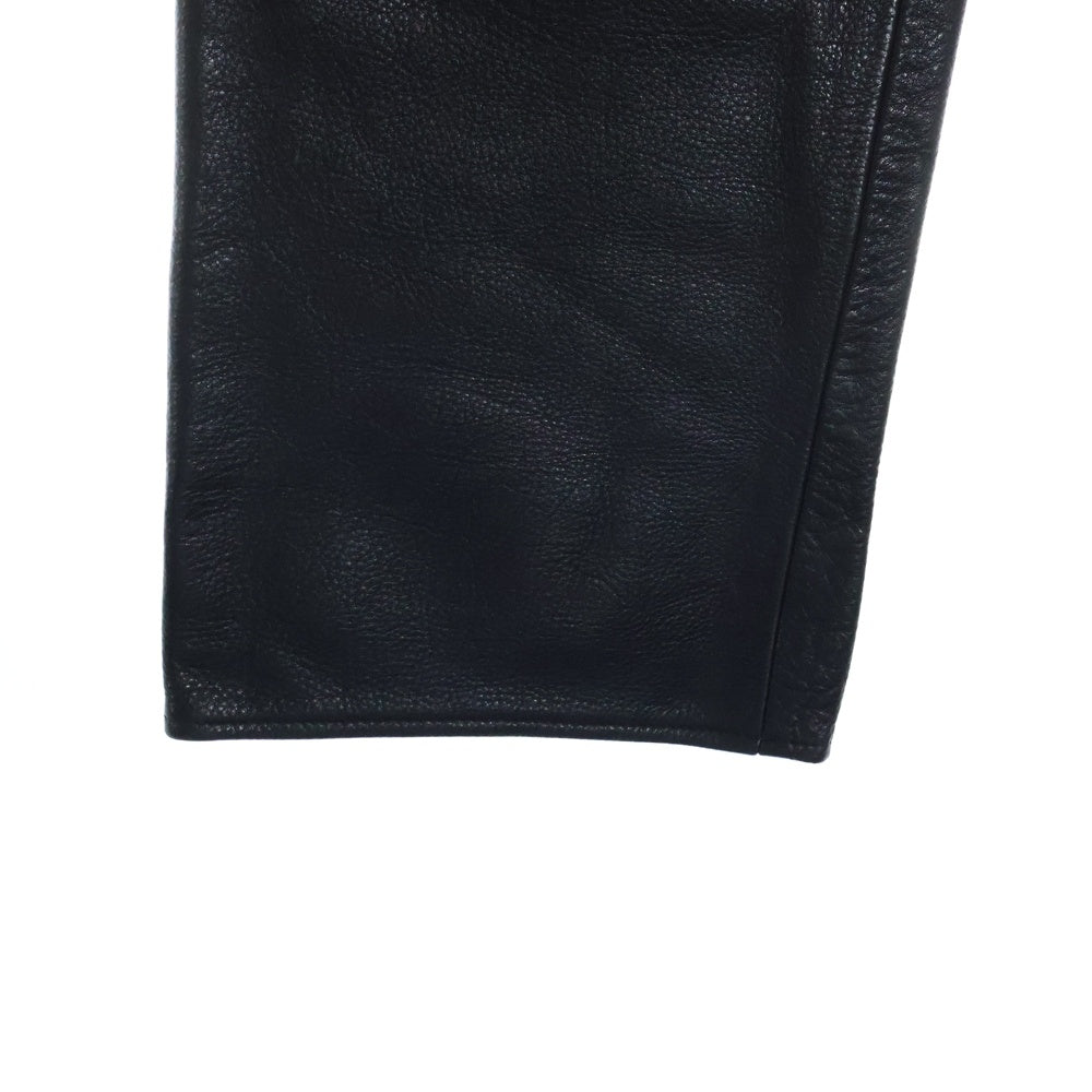 CHROME HEARTS(クロムハーツ) LTHR PANTS クロスボールボタン 5ポケット フレアニー ボタンフライ レザー ストレートパンツ ブラック