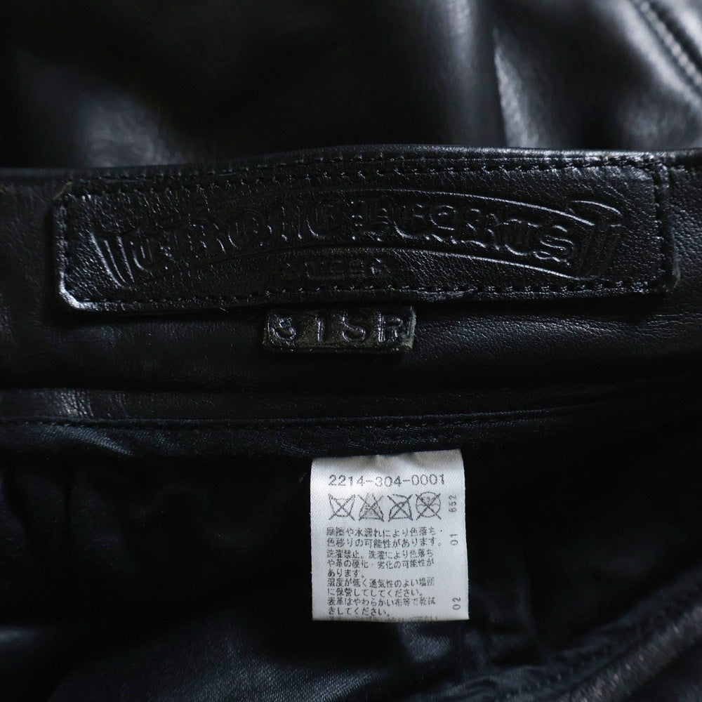 CHROME HEARTS(クロムハーツ) LTHR PANTS クロスボールボタン 5ポケット フレアニー ボタンフライ レザー ストレートパンツ ブラック