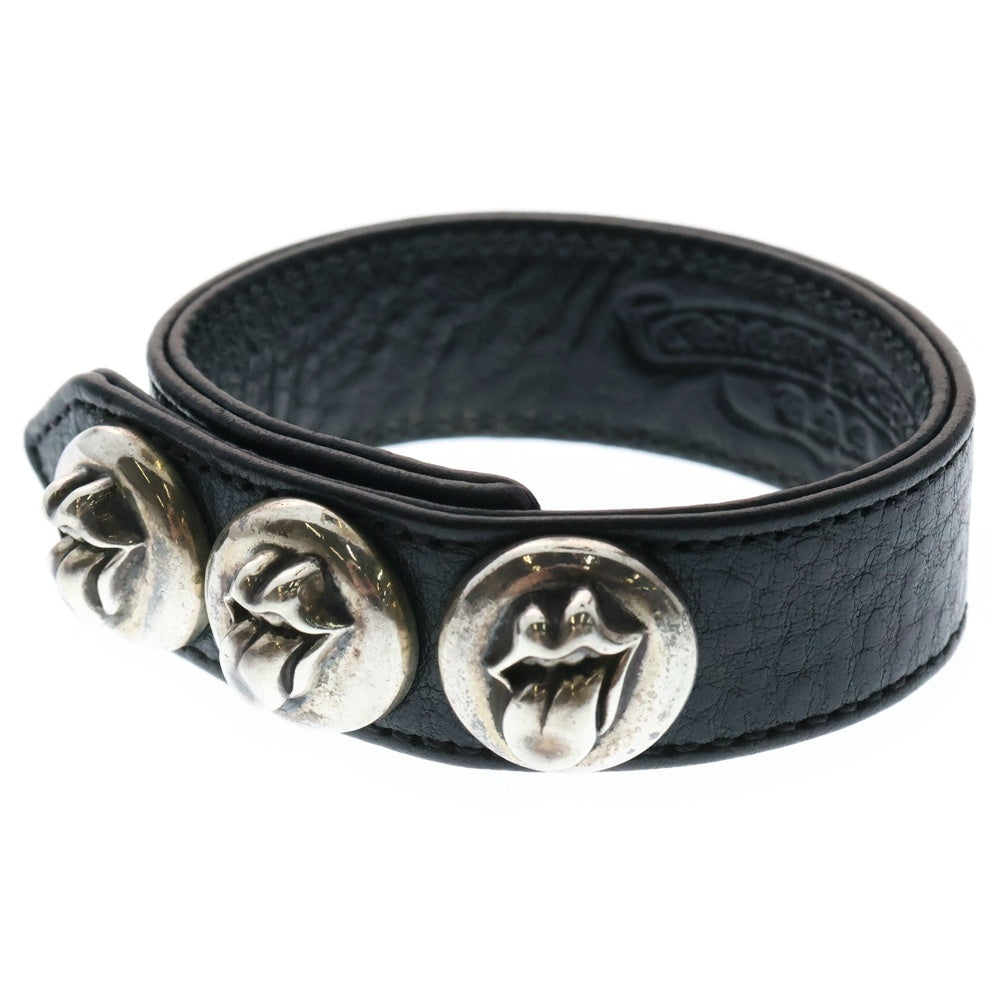 CHROME HEARTS(クロムハーツ) 3BTN 2SNP LIPSTONGUE リップ&タン 3ボタン2スナップ レザーブレスレット ブラック/シルバー