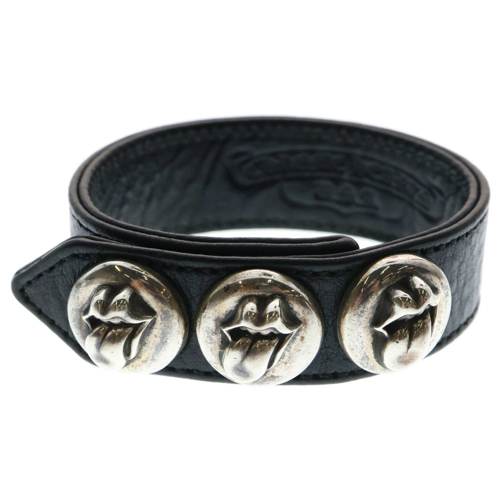 CHROME HEARTS(クロムハーツ) 3BTN 2SNP LIPSTONGUE リップ&タン 3ボタン2スナップ レザーブレスレット ブラック/シルバー