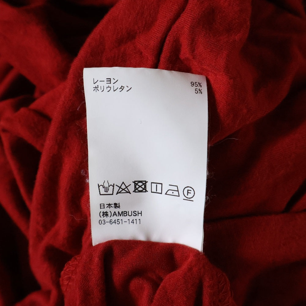 AMBUSH(アンブッシュ) レーヨン ストレッチ タートルネック ロングスリーブ カットソー 長袖 Tシャツ レッド レディース 12112070