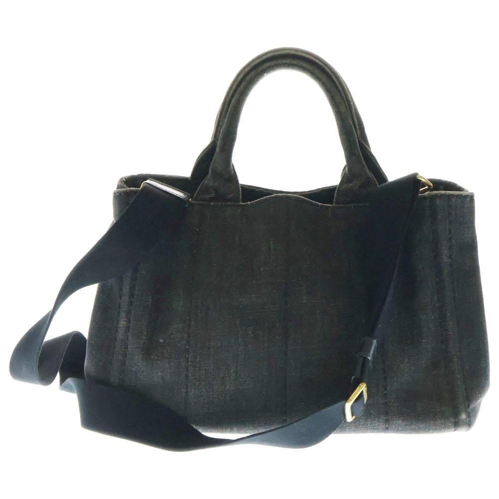 PRADA(プラダ) CANAPA カナパ トライアングルロゴプレート 2WAY デニム ショルダーバッグ トートバッグ ブラック 1BG439