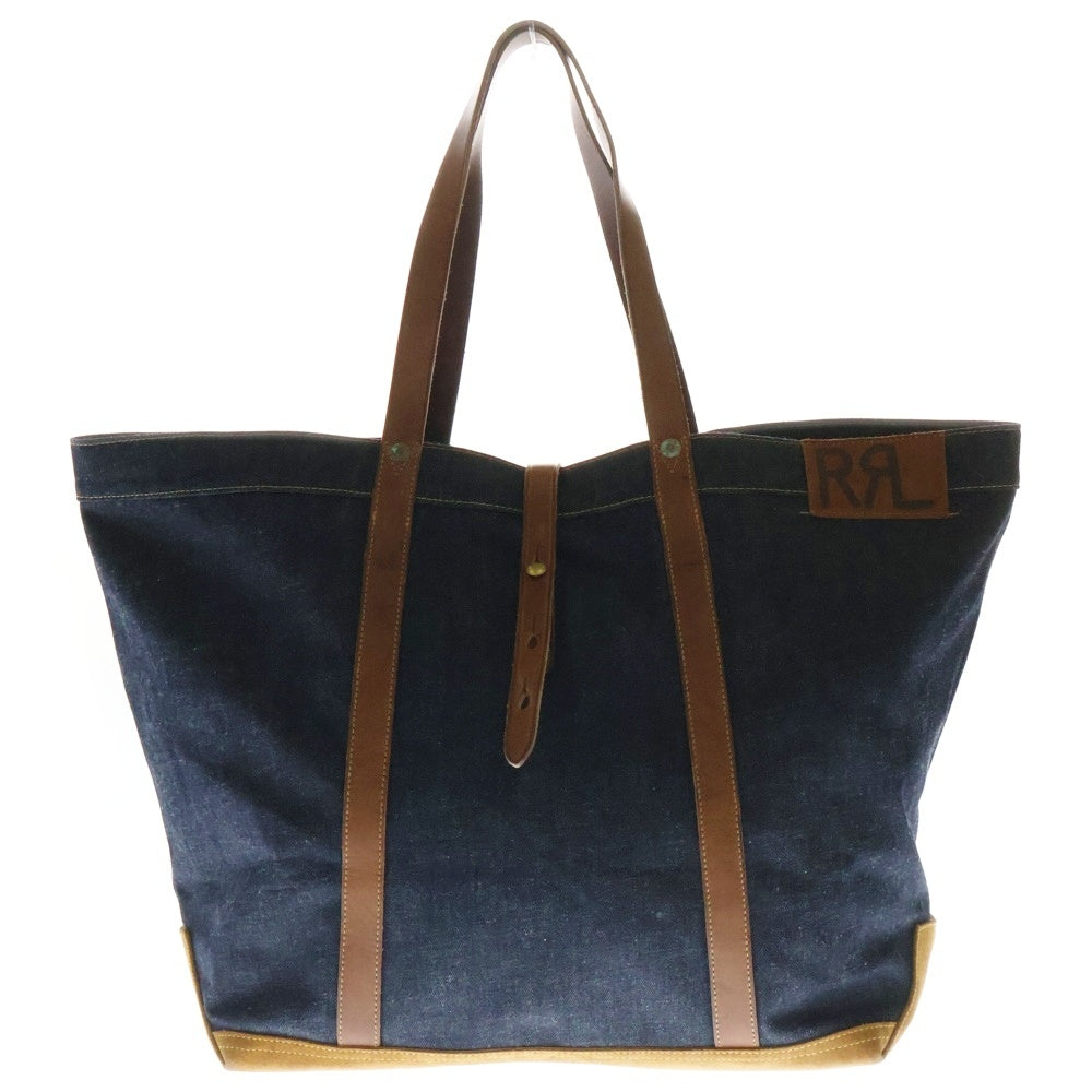 RRL(ダブルアールエル) DENIM TOTE BAG 革パッチ レザートリム デニムトートバッグ インディゴ/ブラウン