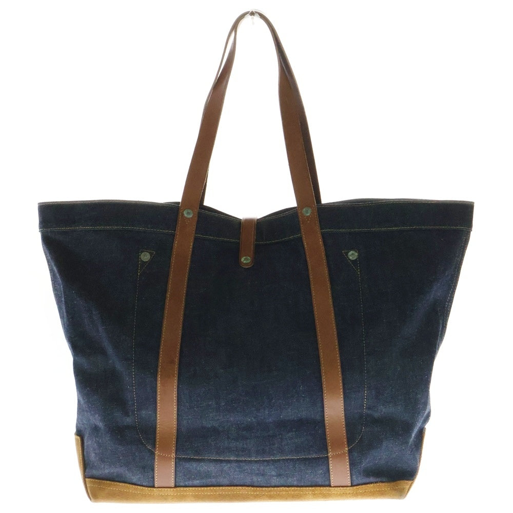 RRL(ダブルアールエル) DENIM TOTE BAG 革パッチ レザートリム デニムトートバッグ インディゴ/ブラウン