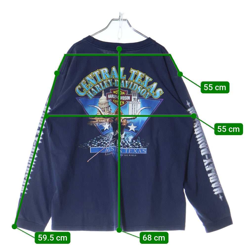 VINTAGE(ヴィンテージ) 00S VINTAGE HARLEY DAVIDSON CENTRAL TEXAS L/S TEE ヴィンテージ ハーレーダビッドソン セントラル テキサス クルーネック 長袖Tシャツ カットソー ネイビー