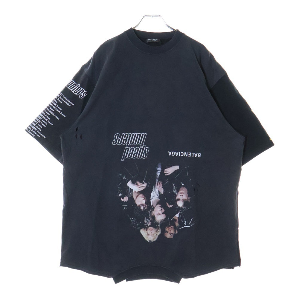 BALENCIAGA(バレンシアガ) 22SS SPEED HUNTER スピード ハンター 再構築 両面プリント ダメージ加工 クルーネック カットソー ドッキング 半袖Tシャツ ブラック 698811 TMVC9