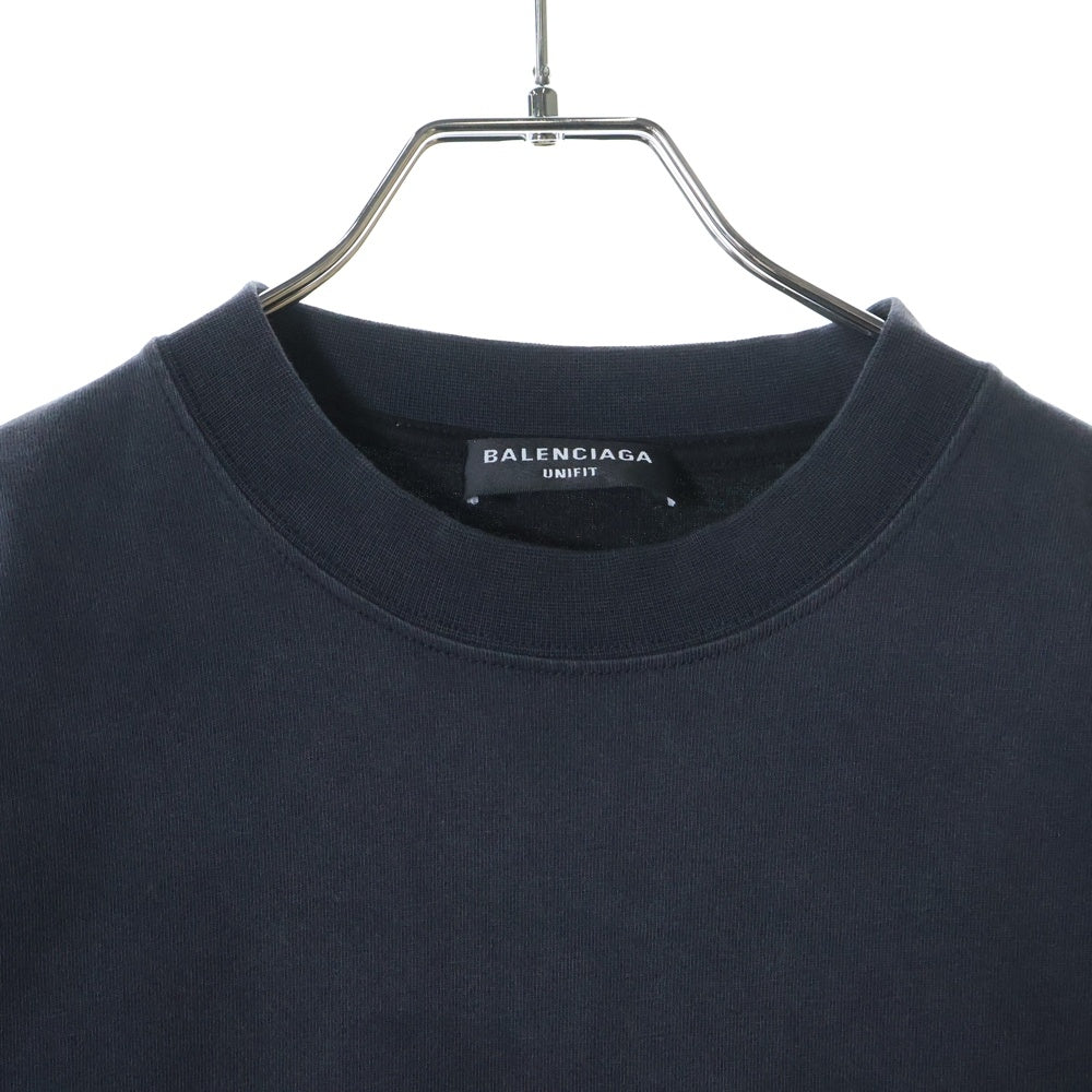 BALENCIAGA(バレンシアガ) 22SS SPEED HUNTER スピード ハンター 再構築 両面プリント ダメージ加工 クルーネック カットソー ドッキング 半袖Tシャツ ブラック 698811 TMVC9