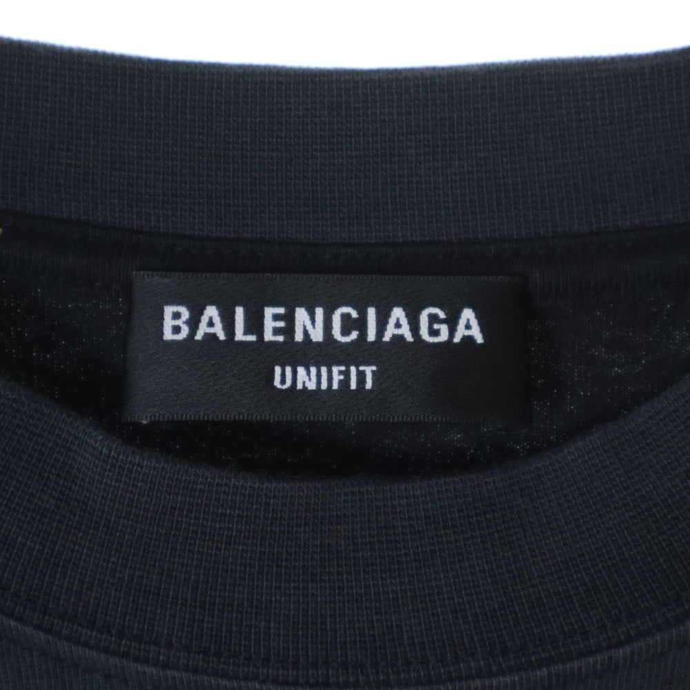 BALENCIAGA(バレンシアガ) 22SS SPEED HUNTER スピード ハンター 再構築 両面プリント ダメージ加工 クルーネック カットソー ドッキング 半袖Tシャツ ブラック 698811 TMVC9