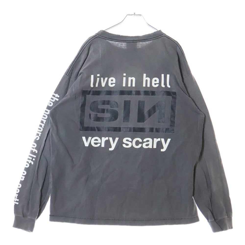 SAINT MICHAEL(セントマイケル) 22AW SIN LS TEE 両面プリント ダメージ加工 クルーネック カットソー 長袖Tシャツ ブラック SM-A22-0000-012