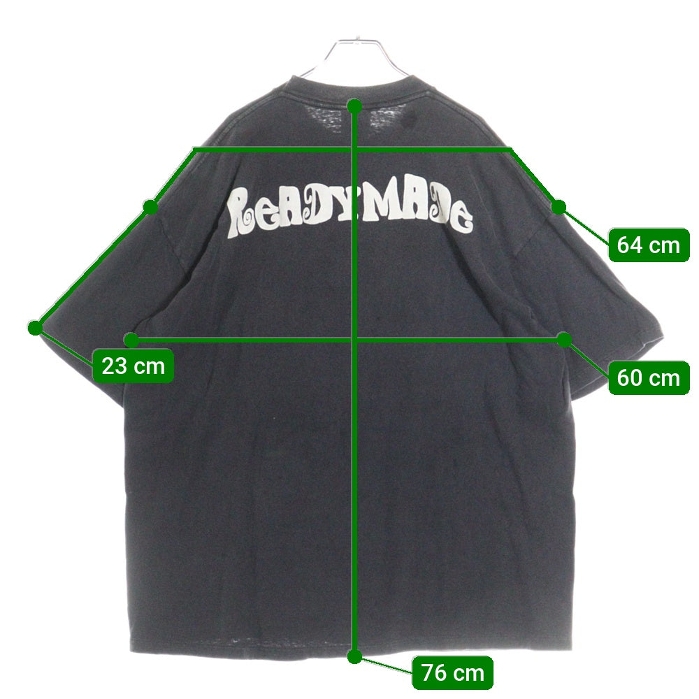 READY MADE(レディメイド) 24SS T-SHIRT PEACE ピース 両面プリント ダメージ加工 クルーネック カットソー 半袖Tシャツ ブラック RE-CO-BK-00-00-280
