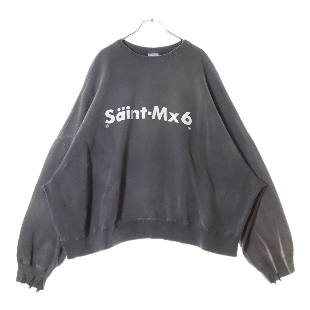 SAINT MICHAEL(セントマイケル) 24AW CREW SWT CHAOS カオス 両面プリント ダメージ加工 クルーネック スウェット トレーナー ブラック SM-YS1-0000-034