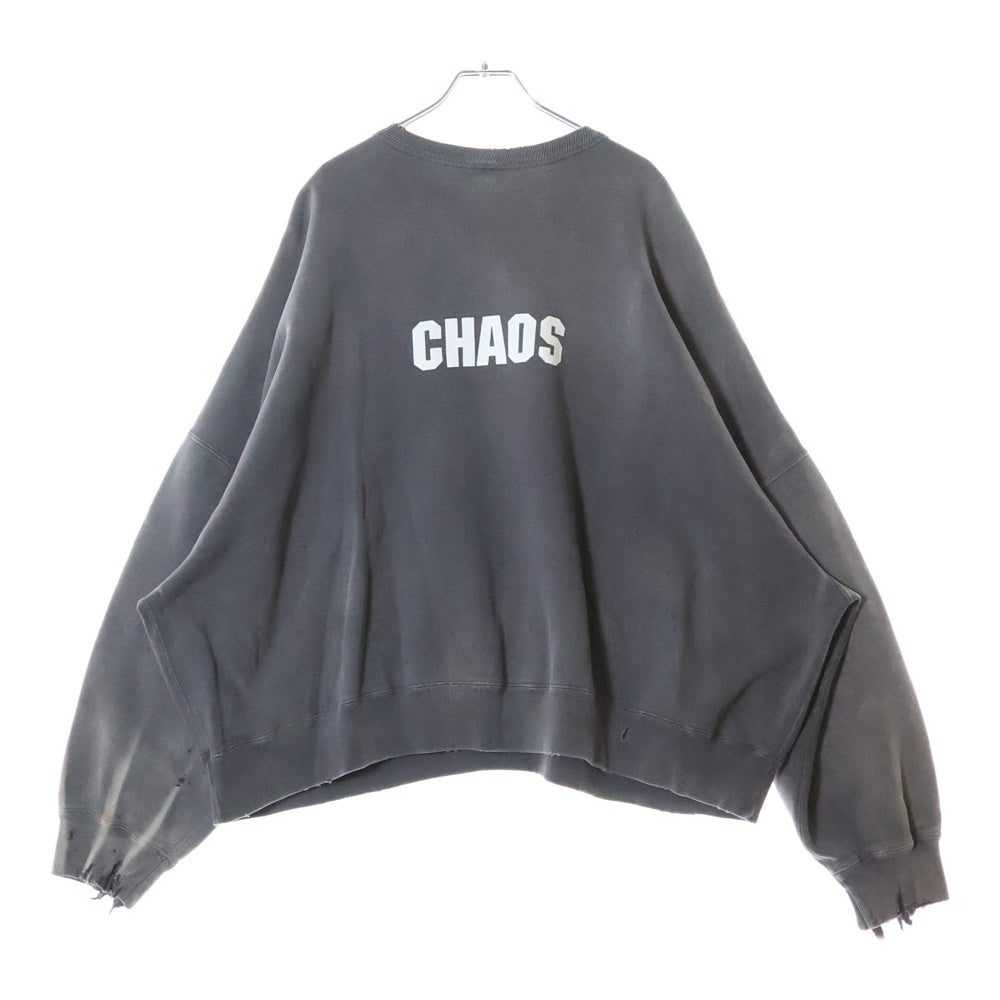 SAINT MICHAEL(セントマイケル) 24AW CREW SWT CHAOS カオス 両面プリント ダメージ加工 クルーネック スウェット トレーナー ブラック SM-YS1-0000-034
